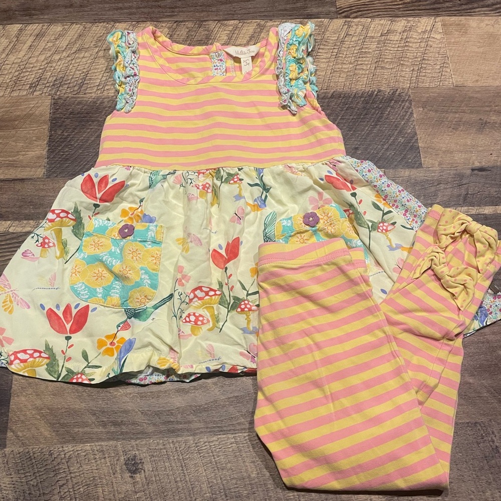 Matilda Jane Pink and Yellow Striped Dress with Floral Accents